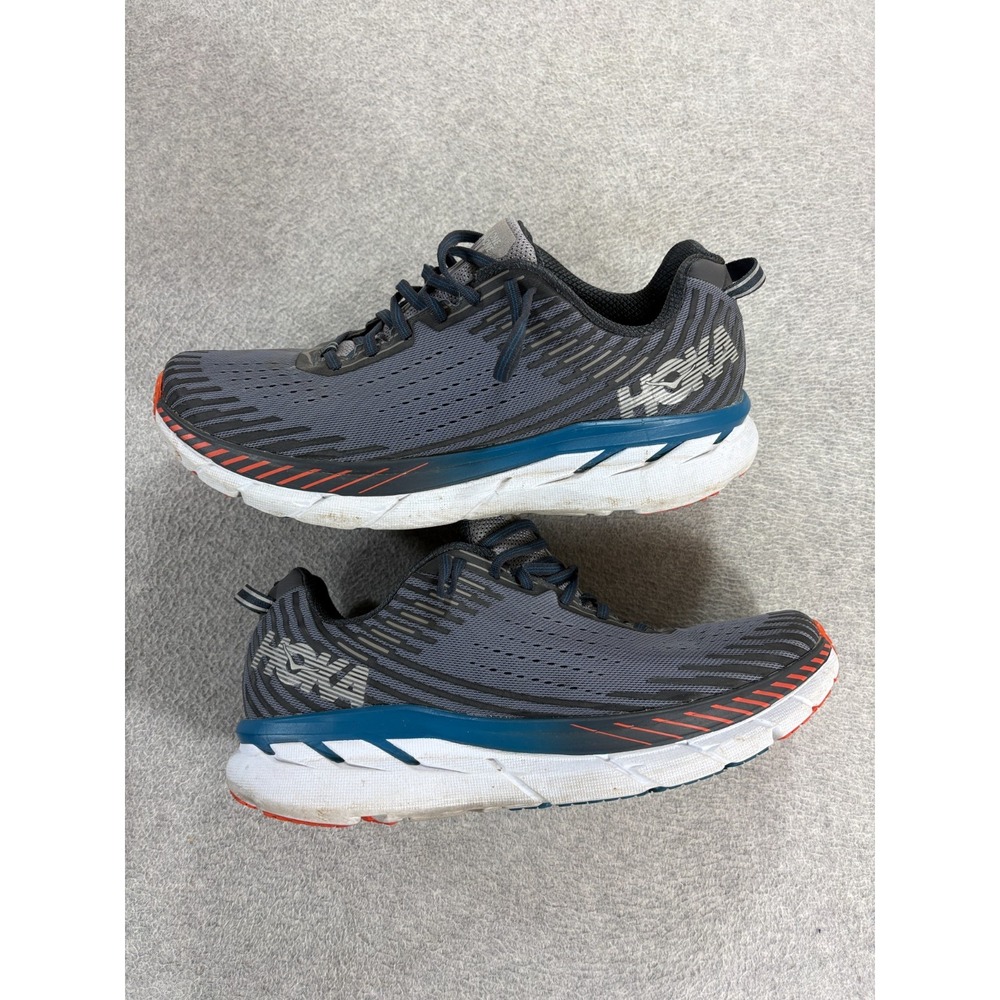 HOKA ONE ONE Clifton 5 Running Shoes Gray Blue Orange (Men's Size 12)
